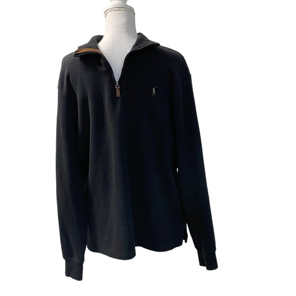 Polo Ralph Lauren Mens Pullover Sweatshirt Embroidered 1/4 Zip Black Size Large - Picture 5 of 5
